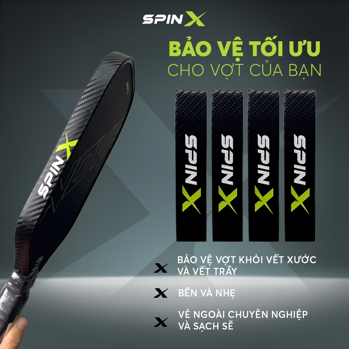 Viền Bảo Vệ Vợt Pickleball SpinX Chính Hãng - Không Tăng Trọng Lượng - Chất Carbon Fiber - Chống Va Đập Mạnh